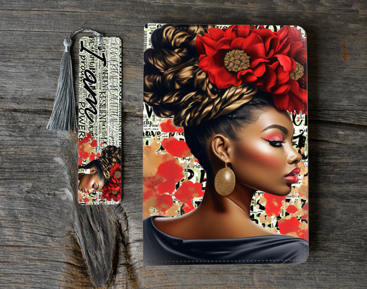 Lady With Red Flowers In Hair Journal and Bookmark Set