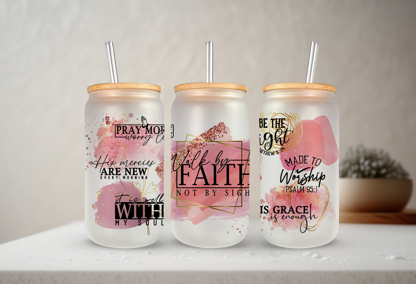 Walk By Faith Frosted Glass Tumbler